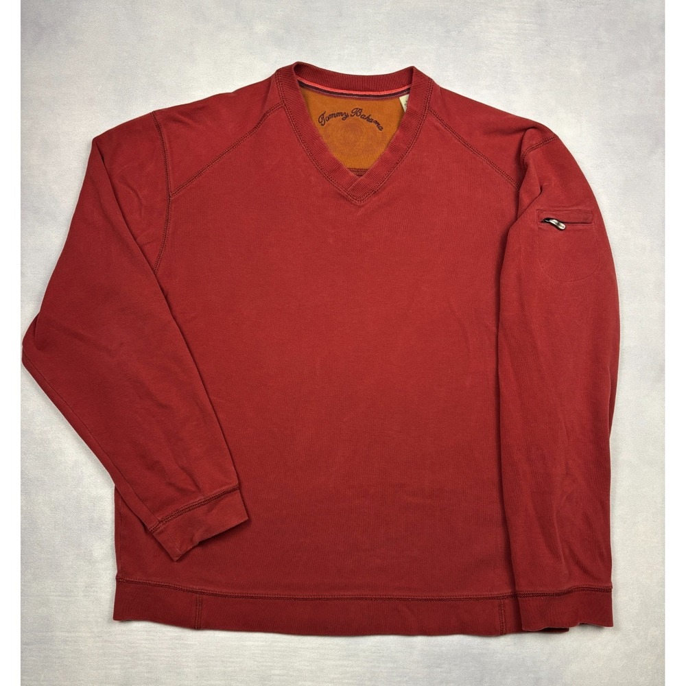 Tommy Bahama Sweatshirt Mens Medium Red Pima Cotton V-Neck T21158 M